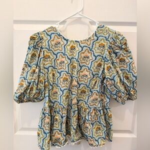 Hunter Bell Blue and Orange Patterned Blouse